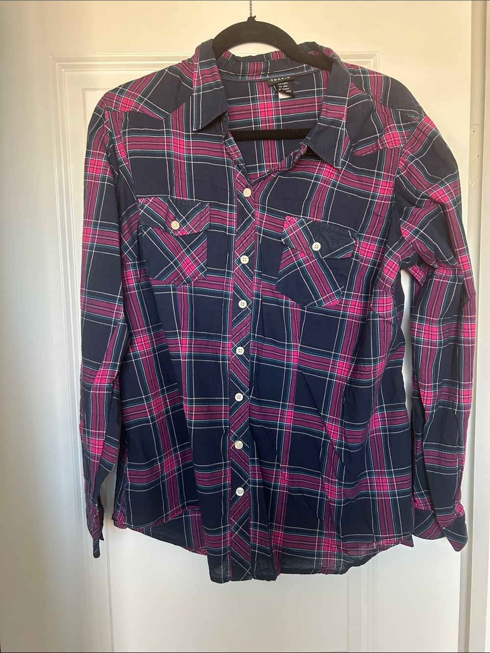 torrid Navy and Hot Pink Plaid Button-Down Shirt